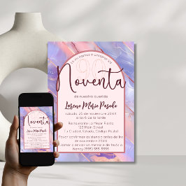 Lila Rosa på spanska 90:e födelsedag Inbjudningar