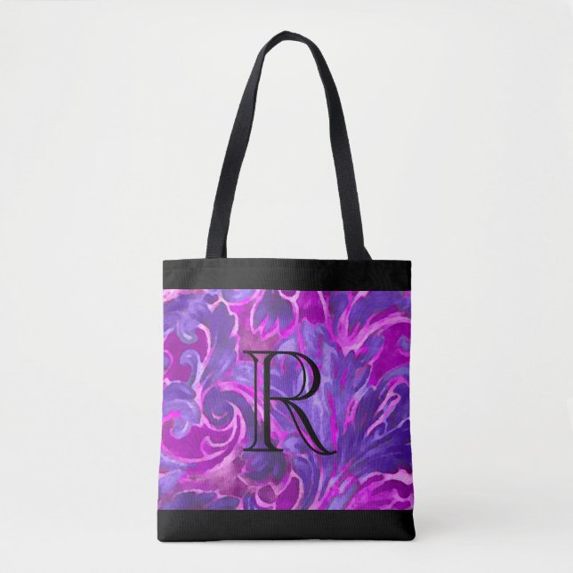 Lila Rosa Paediatric Damask Pattern med Monogram Tygkasse (Framsida)