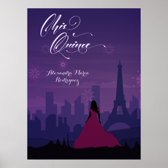 Lila Rosa Paris Fireworks Quinceañera Poster (Framsidan)