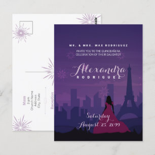 Lila Rosa Paris Fireworks Quinceañera Vykort