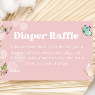 Lila Rosa Pastel Butterfly Diaper Raffle Biljett Tilläggskort