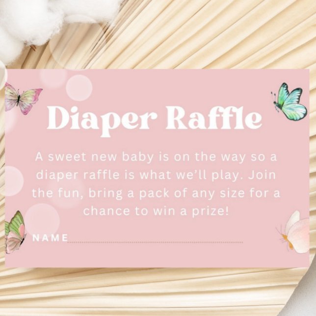 Lila Rosa Pastel Butterfly Diaper Raffle Biljett Tilläggskort (Pink Purple Pastel Butterfly Girl Baby Shower)