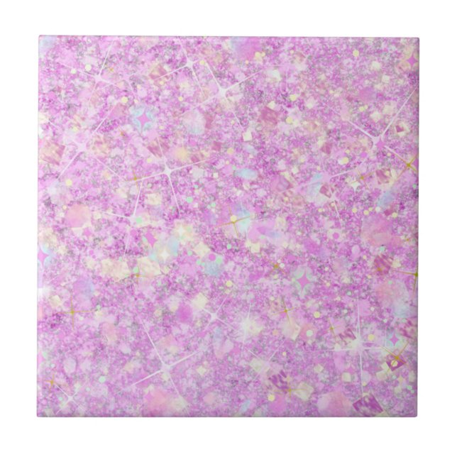 Lila Rosa Pastel Färg Faux Glitter Solid Kakelplatta (Framsidan)