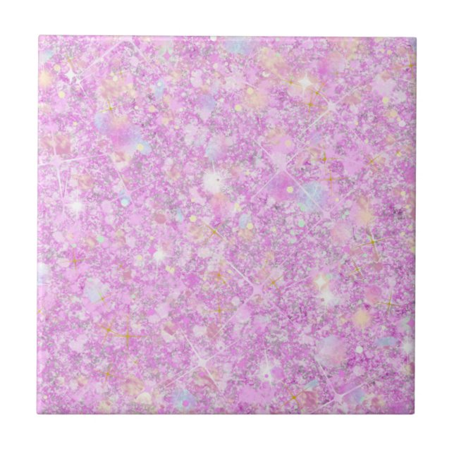 Lila Rosa Pastel Färg Faux Glitter Solid Kakelplatta (Framsidan)