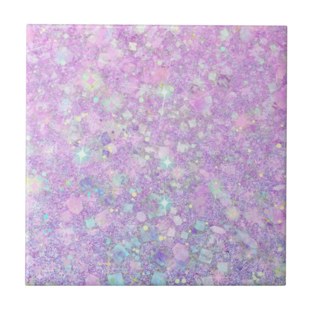 Lila Rosa Pastel Färg Faux Glitter Solid Kakelplatta (Framsidan)