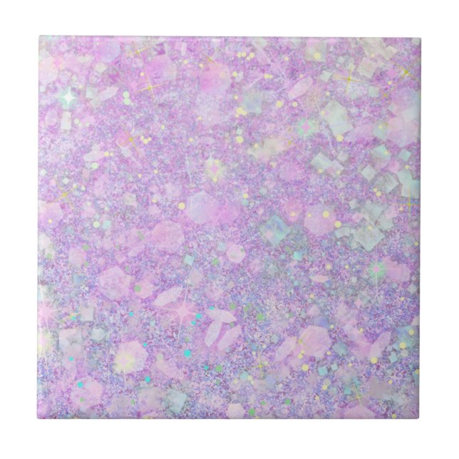 Lila Rosa Pastel Färg Faux Glitter Solid Kakelplatta (Framsidan)