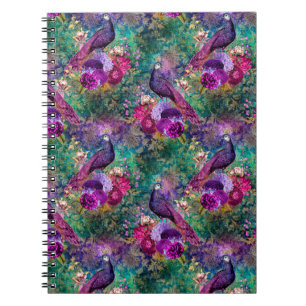 Lila Rosa Peacock Blommigt Anteckningsbok