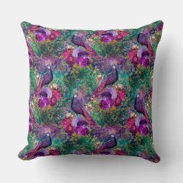 Lila Rosa Peacock Blommigt Kudde