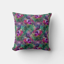 Lila Rosa Peacock Blommigt Kudde