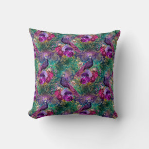 Lila Rosa Peacock Blommigt Kudde