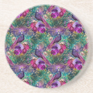 Lila Rosa Peacock Blommigt Underlägg