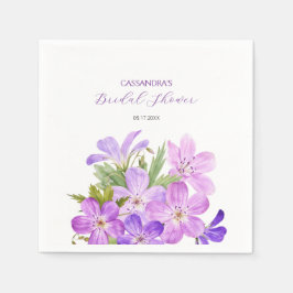 Lila rosa pelargon blombröllopsdusch  pappersservett