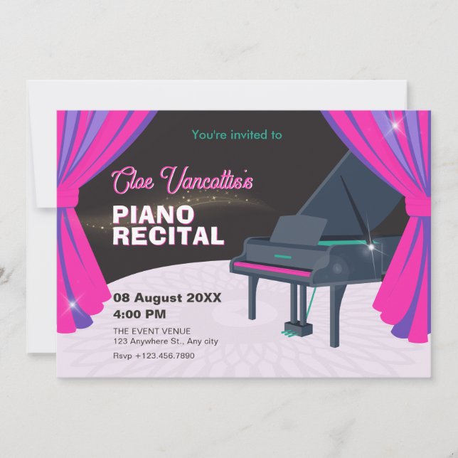 Lila rosa Piano-stadiet skäl Inbjudningar (Framsida)