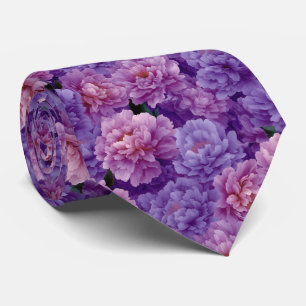 Lila Rosa Pionblommönster Slips