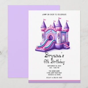 Lila Rosa Prinsess Slott Studsmatta Party Inbjudningar