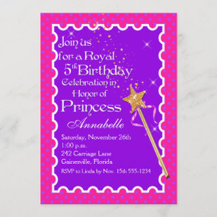 Lila, Rosa Prinsessan Party födelsedagsinbjudan Inbjudningar