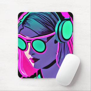 Lila, Rosa Psychedelic Dam i hörlurar Musmatta