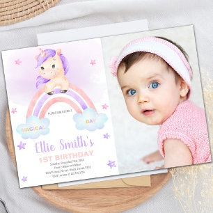 Lila Rosa Rainbow Unicorn-inbjudningar med foto Inbjudningar