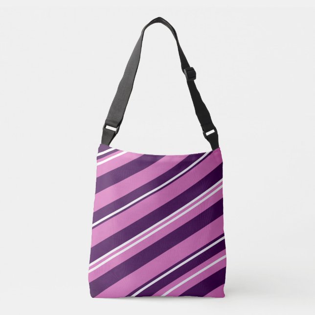 Lila & rosa ränder Bloom Tote Axelväska (Framsida)