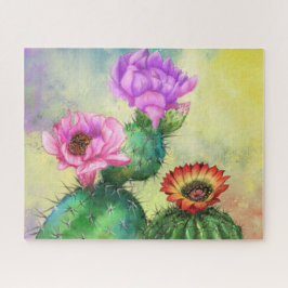 Lila Rosa Red Cactus Flowers Puzzle Painting Pussel