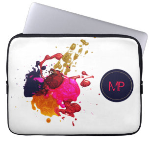 Lila Rosa Red Guld Nailpolish Splatter Monogram Laptop Fodral