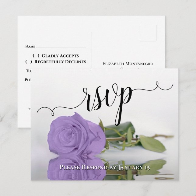 Lila Rosa Reflekterande Rosa Chic Bröllop RSVP Vykort (Fram/baksida)