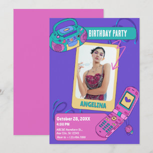 Lila rosa retro y2k foto födelsedag inbjudningar