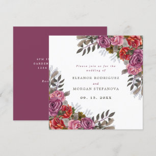 Lila rosa röd ros bouquet bröllopsinbjudan inbjudningar