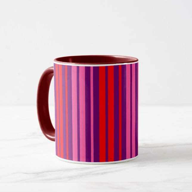 Lila Rosa Röd Vertikal Randig Design   Mugg (Framsida vänster)