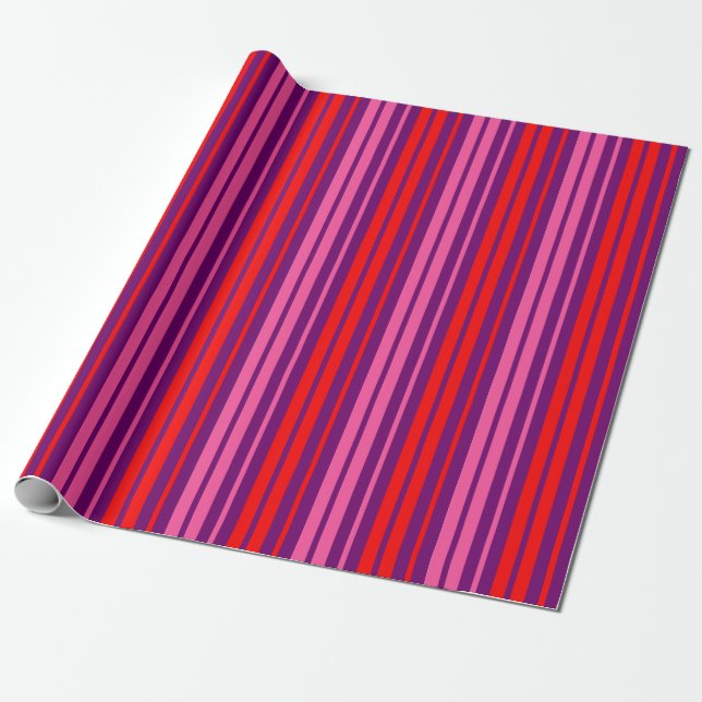 Lila Rosa Röd Vertikal Randig Design   Presentpapper (Utrullad)