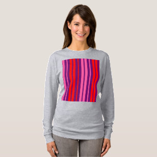 Lila Rosa Röd Vertikal Randig Design T Shirt