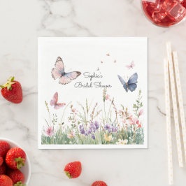 Lila Rosa Röda Blommor Fjärilar Bröllopsdusch Pappersservett
