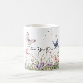Lila Rosa Röda Blommor Fjärilar Kaffemugg