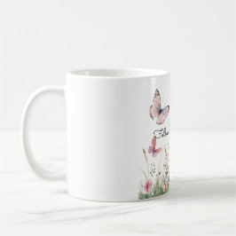 Lila Rosa Röda Blommor Fjärilar Kaffemugg