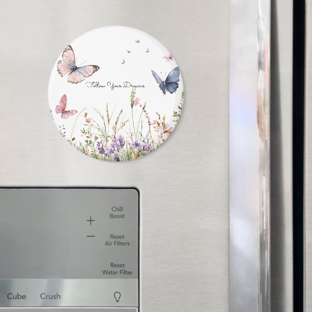 Lila Rosa Röda Blommor Fjärilar   Magnet (In Situ (Fridge))
