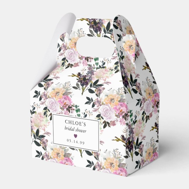 Lila Rosa Ros Blommig Bröllopsdusch Presentaskar (Framsidan Sidan)
