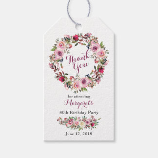Lila Rosa ros Blommigt 80:e födelsedag Tack Presentetikett