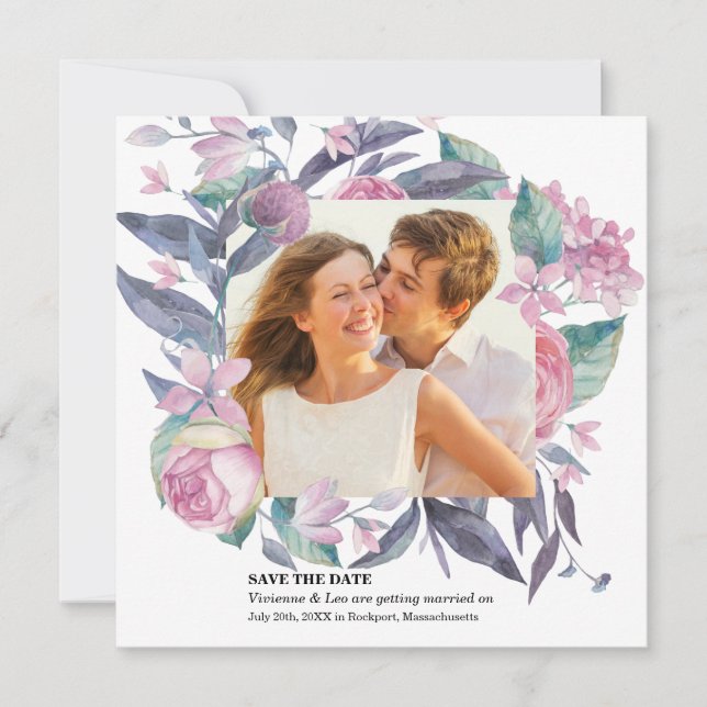 Lila Rosa ros Blommigt Foto Spara datumkort Spara Datumet (Framsida)