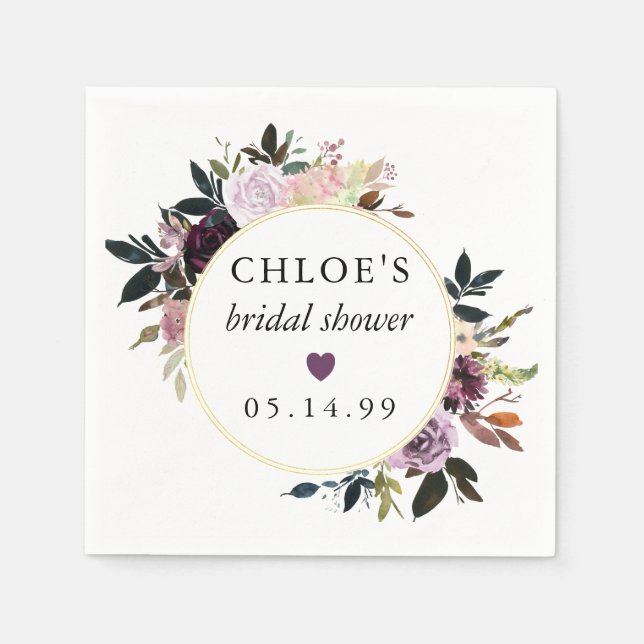 Lila Rosa ros Blommigt Möhippa Pappersservett (Framsidan)