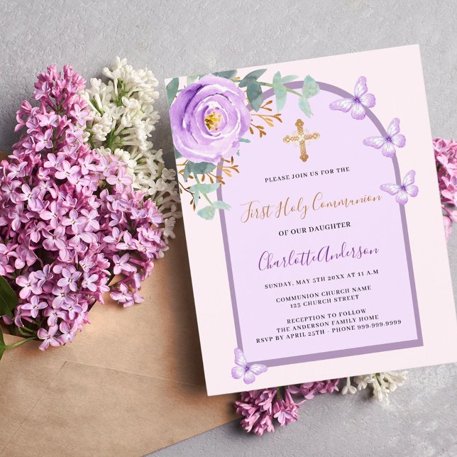 Lila rosa ros butterflies arch First Communion (Skapare uppladdad)