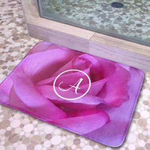 Lila rosa ros fotofoto anpassningsbar monogram fet badrumsmatta