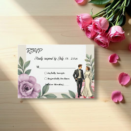Lila Rosa ros par Watercolor Blommigt Bröllop OSA Kort