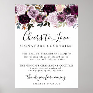 Lila Rosa Ros Signatur Drinkar Bröllopsskylt Poster