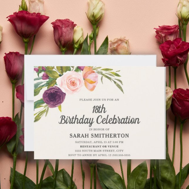 Lila Rosa Rosa Vattenfärg Blommig 18-årsdag (Skapare uppladdad)
