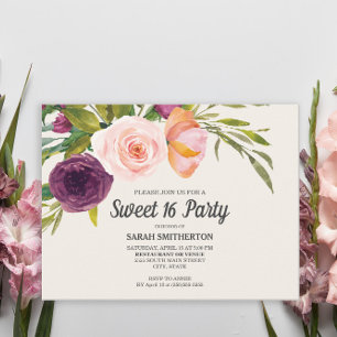 Lila Rosa Rosa Vattenfärg Blommig Elfenben Sweet 1 Vykort