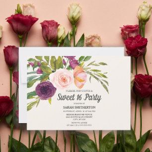Lila Rosa Rosa Vattenfärg Blommig Sweet 16
