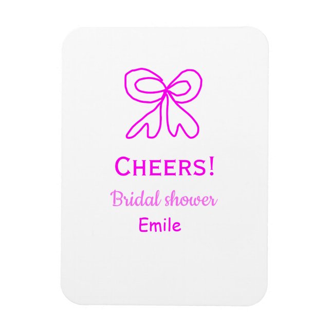 Lila rosa rosett bröllopsdusch med namn  magnet (Vertikal)