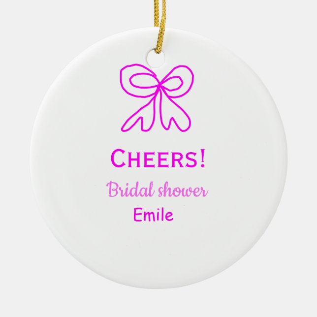 Lila rosa rosett bröllopsfest lägg till namn  julgransprydnad keramik (Framsidan)