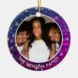 Lila Rosa Rustic Wood Snowflake-julfoto Julgransprydnad Keramik