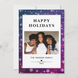 Lila Rosa Rustic Wood Snowflake-julfoto Julkort